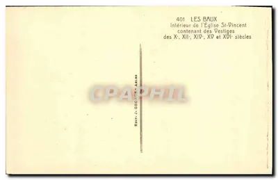 Les Baux — wnętrze kościoła św. Wincentego — pozostałości z XII, XIV i XV wieku — J. George, Arles — Rewers