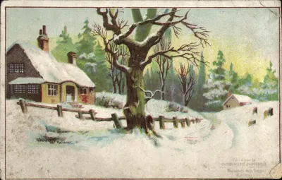 Mosteiro de N.D. d'Aiguebelle — paisagem invernal — editado pela Chocolaterie d'Aiguebelle (Drôme)