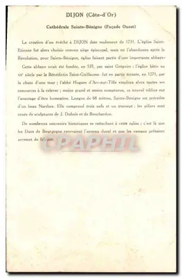 Dijon (Côte-d'Or) — Katedra św. Bénigne (Façada Zachodnia) — Kolekcja Kolarsine i Solution Pautaubege, 3. seria — Rewers
