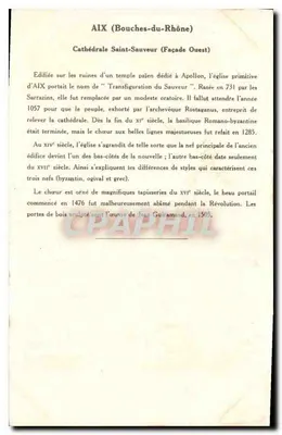 Aix (Bouches-du-Rhône) — Cattedrale di San Salviatore (Facciata Ovest) — Collezione della Kolarsine e della Soluzione Pautaubege — Verso