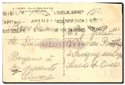 Stara pocztówka Lisieux Widok na Katedrę Świętego Désir — Rewers