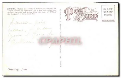 A Torre de Londres — vista da Tamisa — editor J. Arthur Dixon, Newport, I.W. LON/9 — Verso