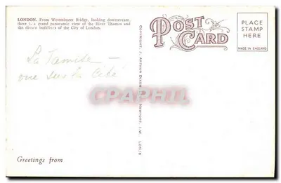 LONDRES — Widok Embankment z mostu Westminster — J. Arthur Dixon — Rewers