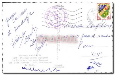 Hendaye — Granica Francji i Hiszpanii — wydawca PROCÉDÉ MEXICHRÔME, n°1073 — Rewers