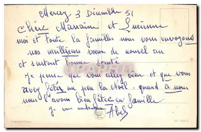 Paisagem invernal com casa nevada — Boa Ano — Impresso na França, N° 1097-2 — Verso