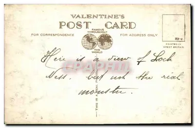 The Monster of Loch Ness — view with boat and creature — Valentine's Post Card n°244 — Back