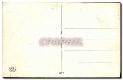 Krajobraz wiejski z kościołem — ilustracja — Drukarnia Y&A, nr 587 — Rewers