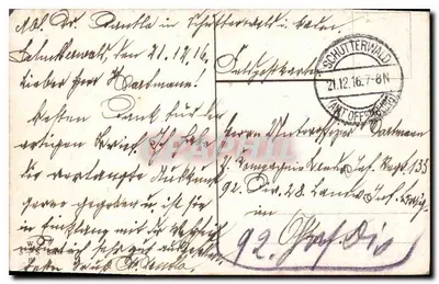 Paisaje invernal con abeto decorado — Schutterwald, 1916 — editor no visible — Reverso