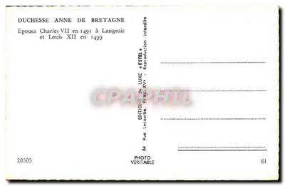 Anne de Bretagne — Duchesza Bretanii — Wydawnictwo Lecourbe — Rewers