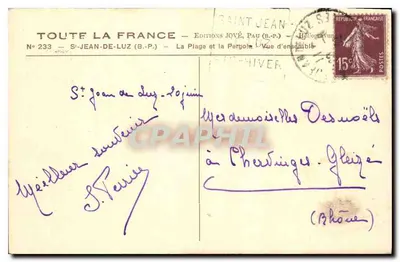 Saint-Jean-de-Luz — Plaża i Pergola — Widok ogółem — Wydawnictwo Jové, Pau (B.-P.) — Rewers