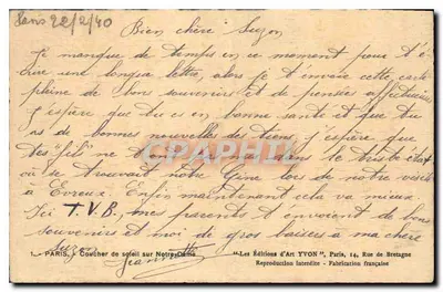 Notre-Dame de Paris — widok rzeki w zachodzie — YVON n°409 — Rewers