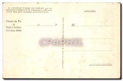 Castello d'Azay-le-Rideau — vista del castello — editore R.C. Seine 88928 — Verso