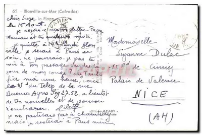 Plaża w Blonville-sur-Mer — animowana scena z namiotami i grami — wydawca SABY — Rewers