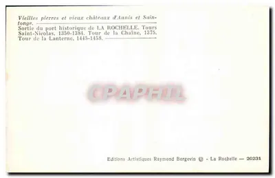 La Rochelle — Torres da Cadeia e da Lanterna — Edições Artísticas Raymond Bergevin — Verso