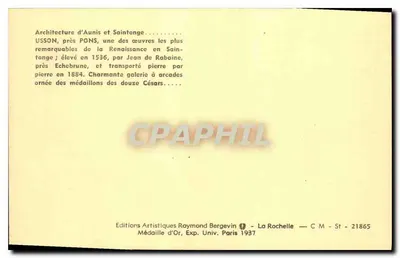 Usson près Pons — Château de la Renaissance — Éditions Artistiques Raymonde Bergevin — Verso