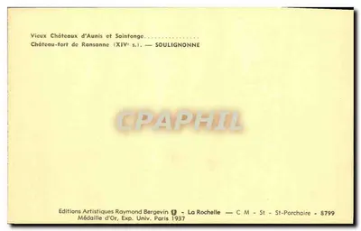 Castillo fuerte de Ransanne — Soulignonne — Ediciones Artísticas Raymond Bergevin — Reverso