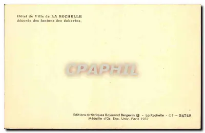 Hôtel de Ville van La Rochelle — versierd met vlaggetjes van de schepenen — Éditions Artistiques Raymond Bergevin — Achterkant
