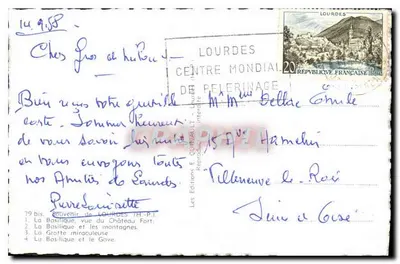 Lourdes — Widok z Bazyliki, Zamek, Groty i gór — Wydawnictwo E. GUILLOUT, Lourdes — Rewers
