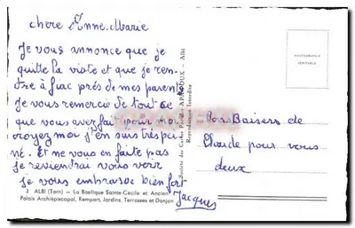A Basílica Santa Cecília e Velho Palácio Arquiepiscopal em Albi — Sociedade das Cartas Postais APA — Verso