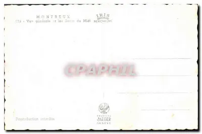 Montreux — Vue générale et les Dents du Midi — Éditions Jaeger Genève, n° 223 — Verso