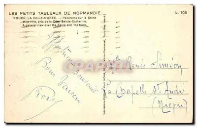 Rouen — Pejzaż rzeki Seiny i miasta — wydawca Mona, N.103 — Rewers
