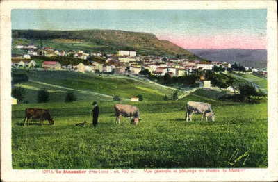 Le Monastier (Hte-Loire) — Vista geral e pastagem no caminho do Mont — editor Léon Marguerite, n° 10915