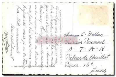 Menton — Jardin Public i Hotele — wydawca C.A.P. (Paryż) nr (51) — Rewers