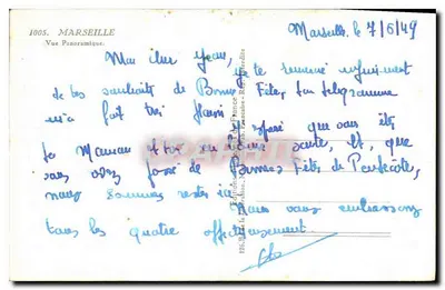 Vista panoramica di Marsiglia — Edizioni di Francia, n° 1005 — Verso