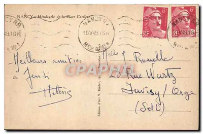 Nancy — Hémicycle de la Place Carrière — Édition d'Art V. Reeder — Rewers