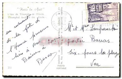 Arc de Triomphe — Paris la Nuit — Wydawnictwo Luxe & Cie, nr 251 — Rewers