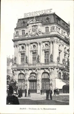 PARIS - Teatro da Renascença — fachada decorada com esculturas e letreiro 'Renaissance' — editor: Calpin & Lenger