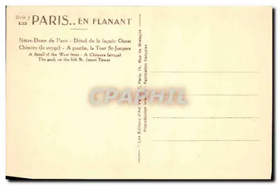 Notre-Dame de Paris — Detalhe da fachada Oeste — Chimera (o stryge) — Torre St-Jacques — Éditions d'Art Yvon, Paris — Verso