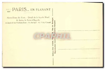 Notre-Dame w Paryżu — Szczegół fasady północnej — wydawca YVON, seria 7, nr 127 — Rewers