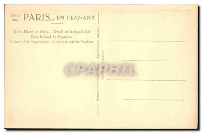 Notre-Dame w Paryżu — Szczegół fasady wschodniej — Panthéon w tle — Wydawnictwo YVON — Rewers
