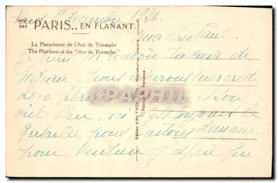Widok na Wieżę Eiffla z platformy Arc de Triomphe — Wydawnictwo Artystyczne V. O. M. Francuskie, nr 241 — Rewers