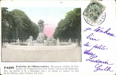 Paris - Fontaine de l'Observatoire — sobre o antigo convento de Chartreux — editor Carpeaux, número de série não visível