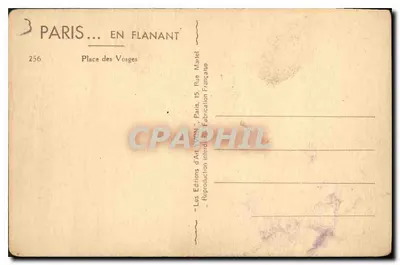 Place des Vosges — Paris — Éditions d'Art Vignon — Verso