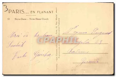 Notre-Dame w Paryżu — widok fasady — Les Éditions d'Art 'Flanant', nr 51 — Rewers