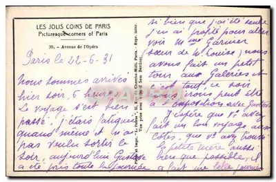 Avenida da Ópera — Paris — Editor L. Patras, n°30 — Verso