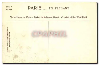 Notre-Dame de Paris — Szczegół fasady zachodniej — Wydawnictwo YVON, Neuilly-Paris — Rewers