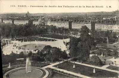 Paryż — Panorama Ogrodu Tuileries i ulicy Rivoli — C. M.