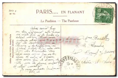 El Panteón — París — Edición de Arte YVON, Serie 4 N° 74 — Reverso