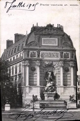 Paris - Fontaine Saint-Michel — widok fontanny z figurą anioła — wydawca L. Furtel, n°30