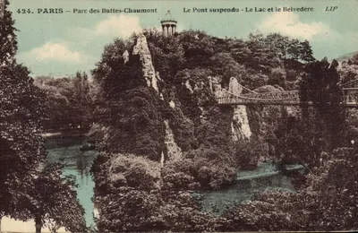 PARYŻ — Park Buttes-Chaumont — Most wiszący — Jezioro i widokowy punkt — LIP