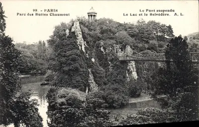 Paryż - Park Buttes Chaumont — Jezioro i most wiszacy — A, L.