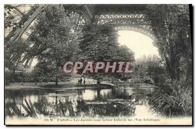 Paryż — Ogród pod Wieżą Eiffla, jezioro. (Widok artystyczny) — F. Fleury, fotograf. — druk. — wydawca, Paryż, nr 315 M