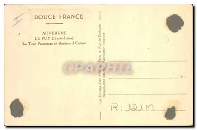 La Tour Pannessac — Le Puy (Haute-Loire) — Edições d'Art VVG, Paris — Verso