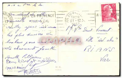 Zimowy krajobraz — dekoracje Bożego Narodzenia — M.D. Paris, seria N°3206 — Rewers