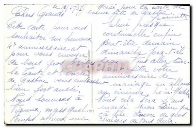 Arranjo de rosas — Aniversário — Carta postal francesa — Verso