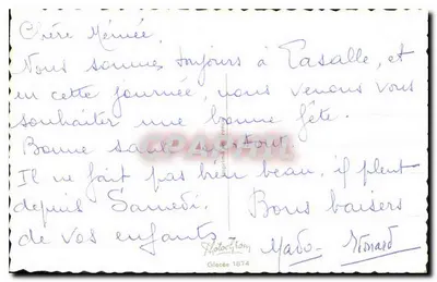 Arranjo de rosas e flores — Feliz aniversário, Mamãe — M. RAINAUD — Verso